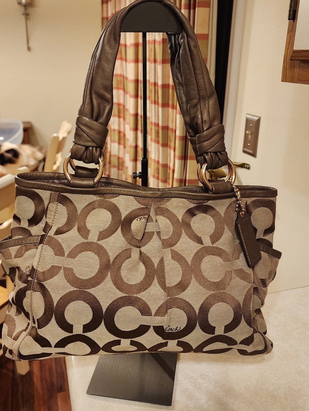 Coach Parker handbag in khaki and brown monogram canvas
